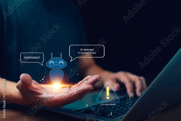 Obraz AI Error Detection Concept demonstrates artificial intelligence technology that can detect errors, Cyber threats and alert users