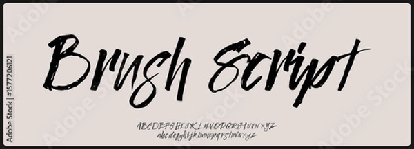 Obraz Brush script vector font with texture. Creative hand drawn uppercase and lowercase. Classic lettering fashion designs Typography script decorative vintage concept vector illustration
