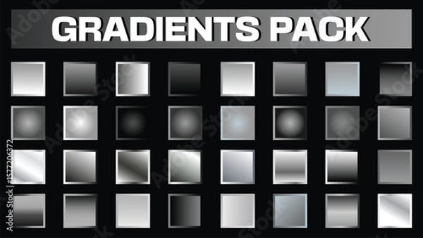 Fototapeta Silver Gradients Vector Pack Shimmering Black White Gray Metallic Textures for Design and Artistic
