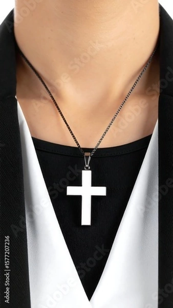 Obraz Simple white cross pendant on black cord