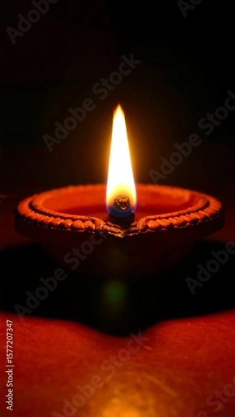 Obraz Single flame in a terracotta oil lamp