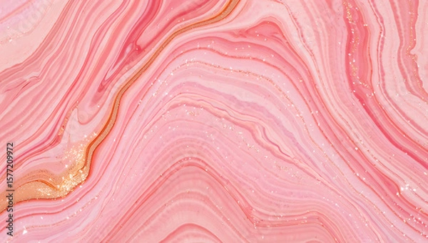 Fototapeta Pink marble with gold glitter swirls image