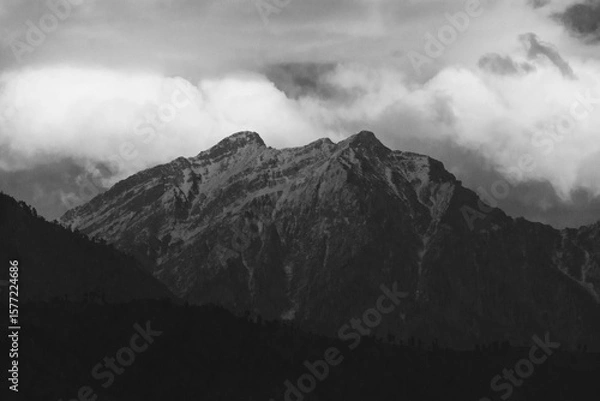 Fototapeta Monochrome Mountain Silhouette with Clouds