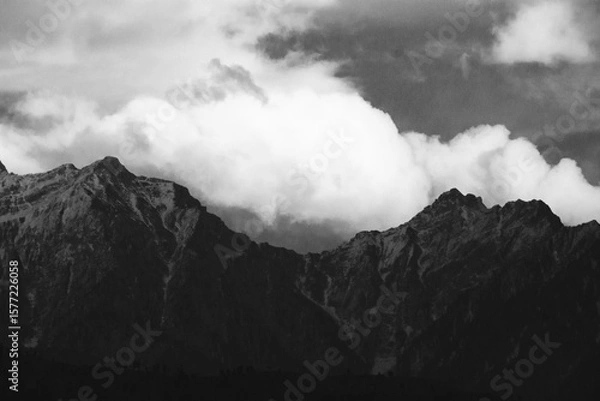 Fototapeta Monochrome Mountain Silhouette with Clouds