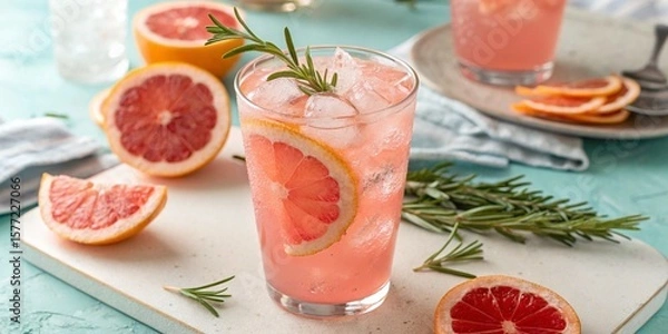 Obraz Pink Citrus Summer Mocktail with Ice and Rosemary