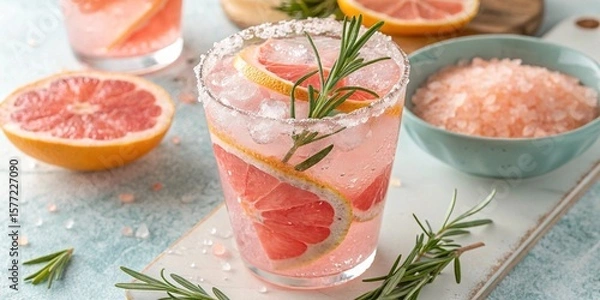 Obraz Pink Citrus Summer Mocktail with Ice and Rosemary