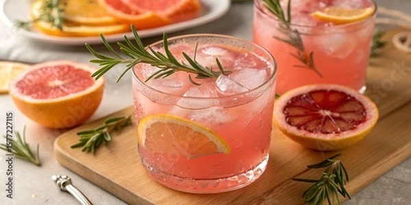 Obraz Pink Citrus Summer Mocktail with Ice and Rosemary