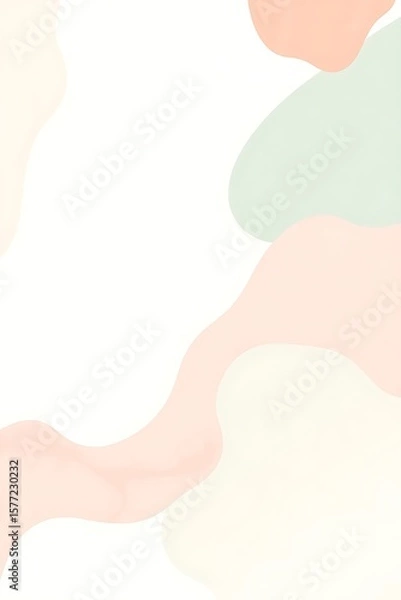 Fototapeta Minimalist style features soft pastel blobs shapes on a clean white background providing space, perfect for graphic design and social media content.
