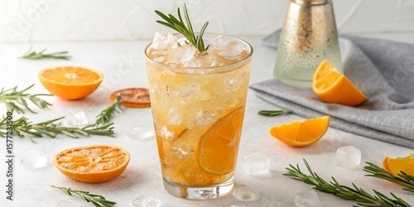 Obraz orangecitrus summer mocktail with ice and rosemary