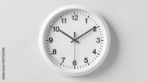 Fototapeta Simple white wall clock on a minimalist background