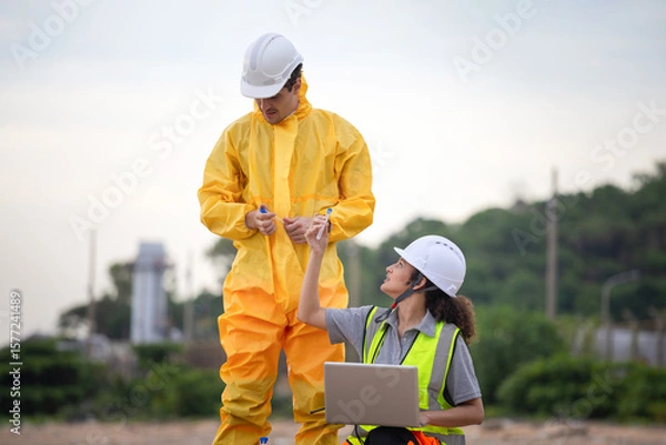 Fototapeta Water Pollution Control, Scientists at Work in the Field, Environmental Scientists Collecting Water Samples for Analysis, Researchers Testing Water Quality at a Lake or Coastal Area
