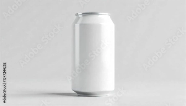 Fototapeta Blank white aluminum beverage can for branding mockups and product presentations. Suitable for packaging designs and advertising visuals.