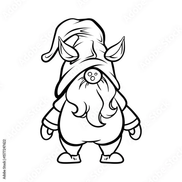 Fototapeta Gnome drawing with black lines on a white background