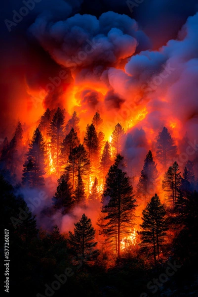 Fototapeta Scene of a forest engulfed in flames