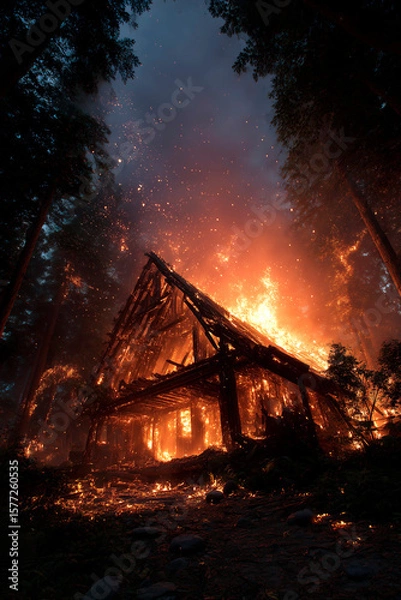 Fototapeta Scene of a forest engulfed in flames