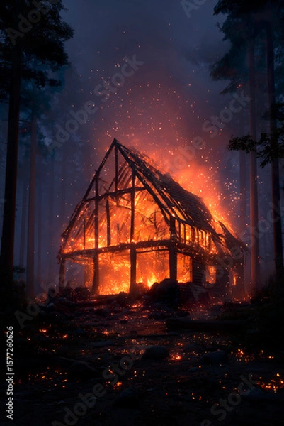 Fototapeta Scene of a forest engulfed in flames