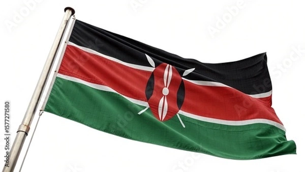 Fototapeta The flag of kenya waves proudly against a clear white background, symbolizing the nations independence and unity