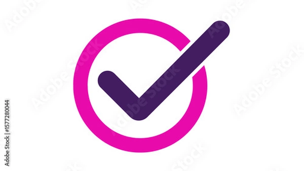 Obraz Navy Blue Check Mark Inside Pink Circle on White Background, Minimalist
