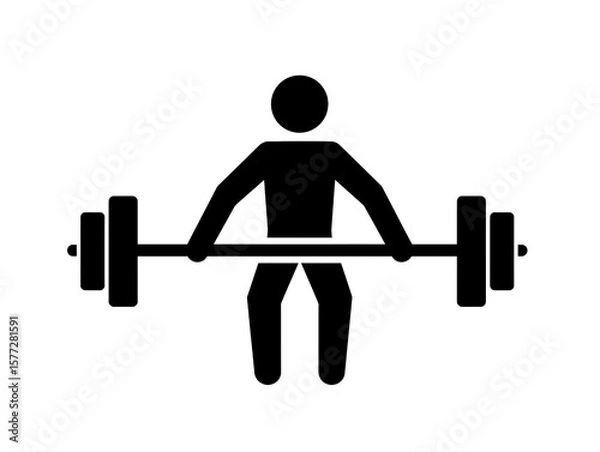 Fototapeta This image is a minimalist outline icon depicting a person engaged in weightlifting with a barbell.