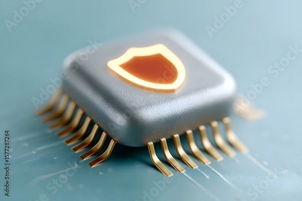 Fototapeta Integrated Circuit with Illuminated Shield Symbol
