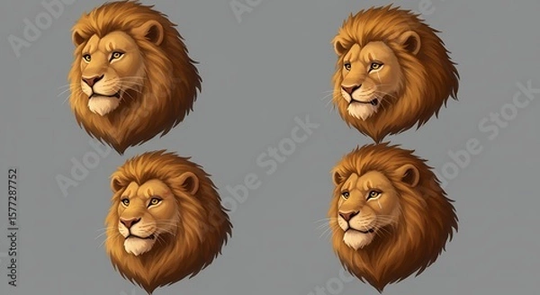 Obraz Lion Head Expressions in Cartoon Style