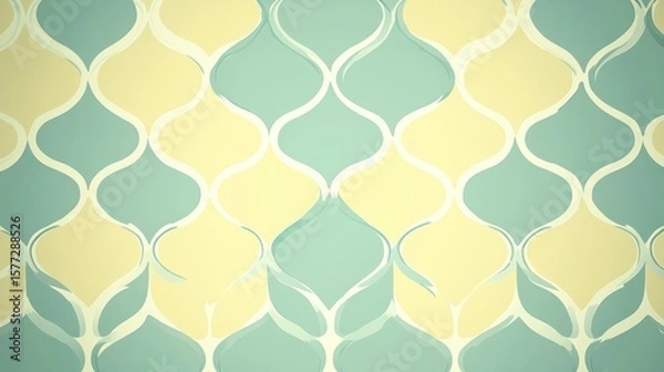 Fototapeta Abstract geometric pattern, pale yellow and teal colors, repeating diamond shapes.