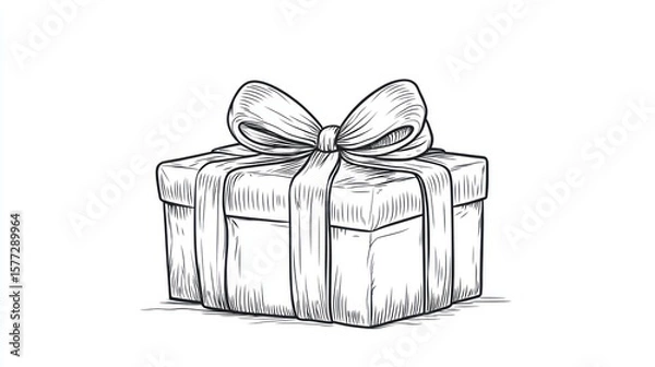 Fototapeta Hand drawn sketch of a gift box with a ribbon bow.
