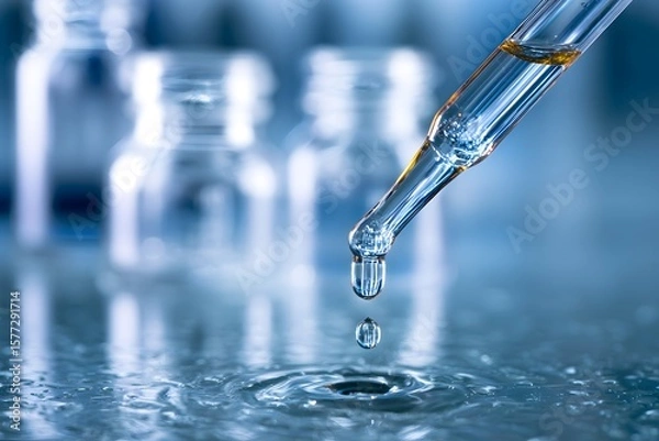 Fototapeta Precision Dropper Dispensing Liquid into Water, Creating a Ripple Effect