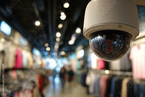 Fototapeta The modern surveillance camera enhancing security in a retail environment, generated image
