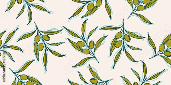 Obraz Olive Green Leafy Branches A Seamless Aesthetic pattern