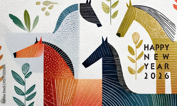 Obraz 2026 年賀状素材（午年・干支・年賀状）ヨコ-2