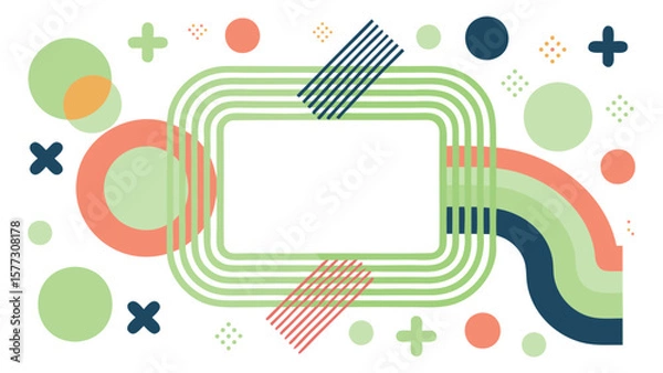 Fototapeta Illustration featuring a rounded rectangle frame with abstract shapes and lines in pastel colors scheme