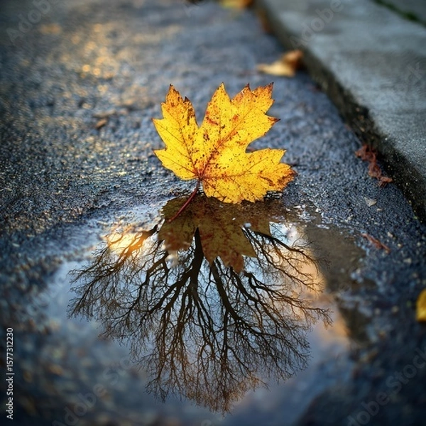 Fototapeta An autumn leaf in the water, autumn, 
yellow, fallen leaf 