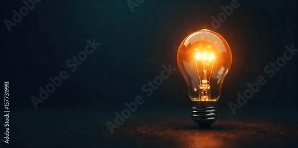 Fototapeta A glowing light bulb illuminates a dark background, symbolizing inspiration, innovation, and creative ideas Perfect for concepts of ingenuity, invention, and problem-solving , genius, smart, darkness