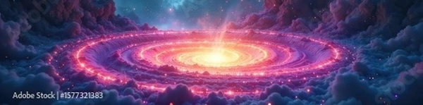 Fototapeta A swirling vortex of ethereal light and mystical energy, imbued with otherworldly charm and ancient power, creates a captivating scene of magical wonder , spiritual, stars, otherworldly