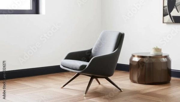 Fototapeta Modern Interior Design with an Armchair and Side Table in a Bright Room
