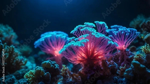 Obraz Magical Glowing Bioluminescent Coral in the Deep Sea