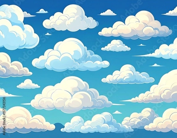 Fototapeta Cartoon cloudscape in vibrant blue sky