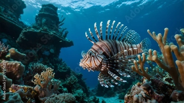 Obraz Profile of a Venomous Lionfish in its Coral Reef Habitat
