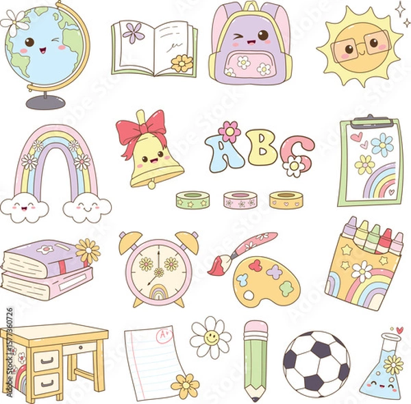 Obraz Kawaii Back to School doodle Pack