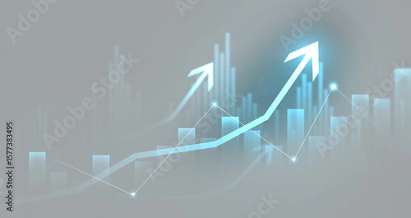 Fototapeta Transparent stock market investment trading graph growth and arrow up. Trade business analytics graph and financial chart.	
