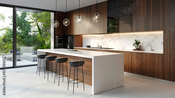 Obraz Home interior with sleek kitchen