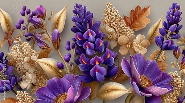 Fototapeta Beautiful violet flowers and textured petals high resolution image