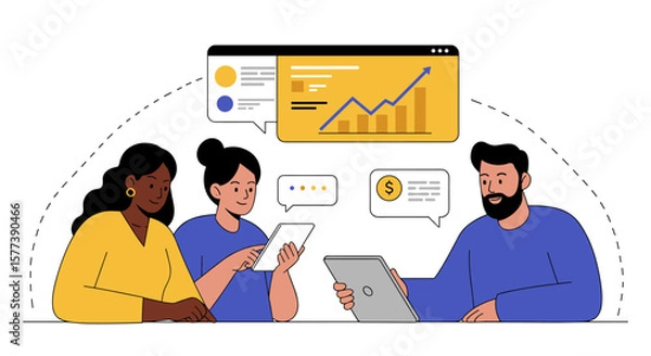 Fototapeta Team collaboration and data analysis concept with digital devices and growth chart