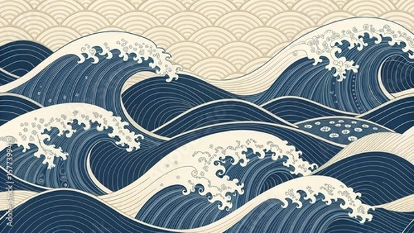 Fototapeta Stylized japanese ocean waves pattern background