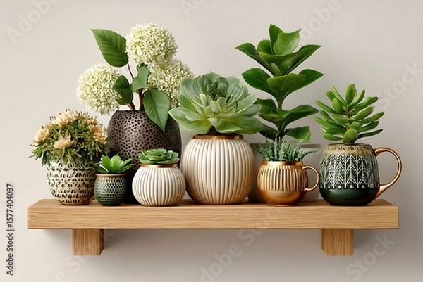 Fototapeta Indoor plants displayed in designer pots high resolution image