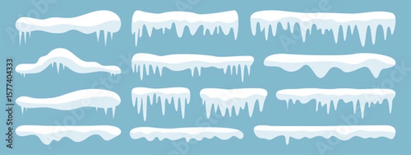 Obraz Set of snowy icicles, snow caps vector winter elements