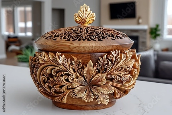 Fototapeta Luxury carved wood box with detailing high resolution image