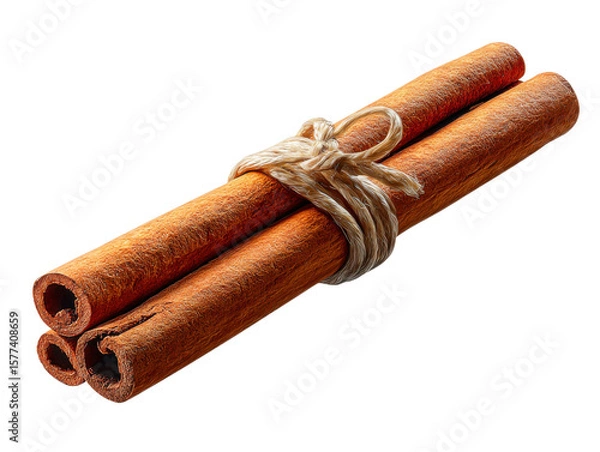 Obraz Aromatic Cinnamon: A close-up shot of three cinnamon sticks tied with twine, inviting a sense of warmth and culinary delight.