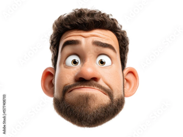 Obraz Animated Face: a realistic animated facial portrait, conveying a sense of mild perplexity and contemplation, the perfect visual asset for projects related to thought and introspection.